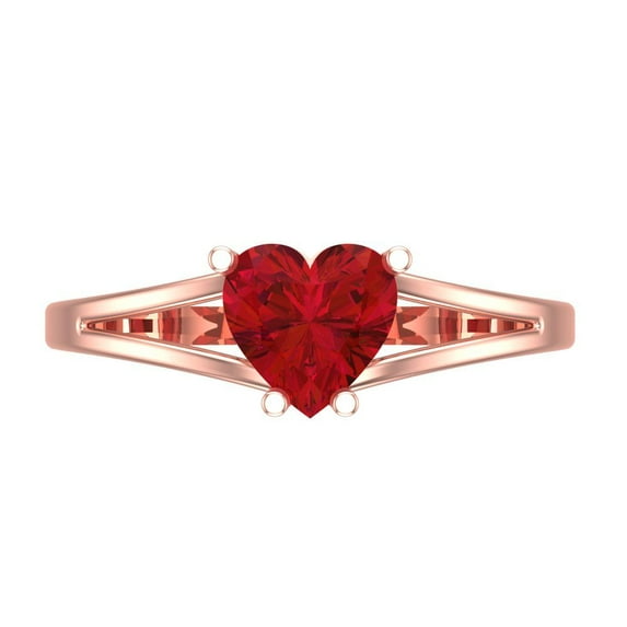 1 ctw Solitaire Anniversary Ring for Women | Heart Cut Simulated Ruby | Hyperallergenic Solid 14K Rose Gold