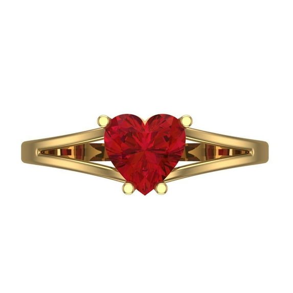 Clara Pucci 14K Yellow Gold Solid Gold Ruby Solitaire Anniversary Ring for Women - 1 cttw Heart Cut