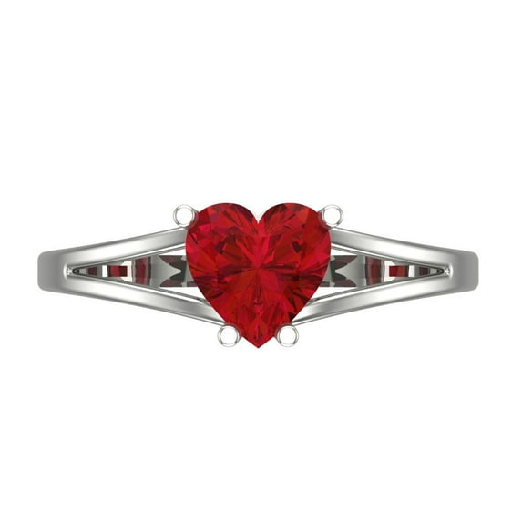 1 ctw Solitaire Anniversary Ring for Women | Heart Cut Simulated Ruby | Hyperallergenic Solid 18K White Gold