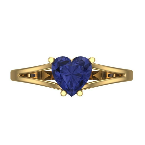 1 ctw Solitaire Anniversary Ring for Women | Heart Cut Simulated Tanzanite | Hyperallergenic Solid 14K Yellow Gold
