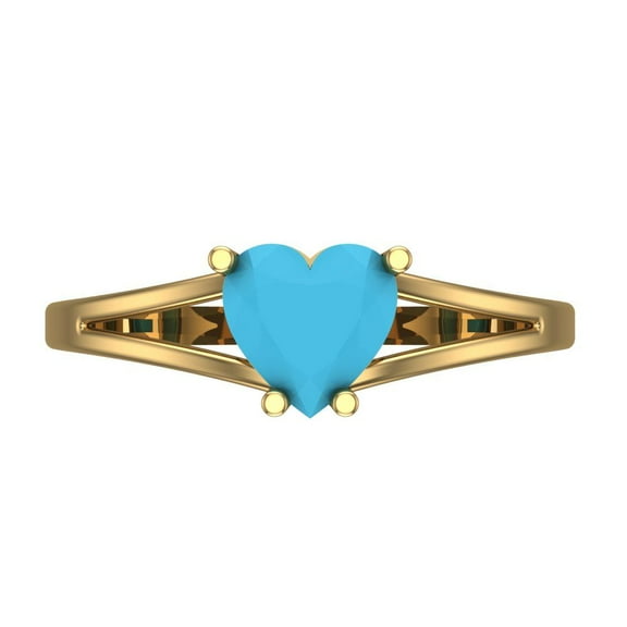 1 ctw Solitaire Anniversary Ring for Women | Heart Cut Simulated Turquoise | Hyperallergenic Solid 14K Yellow Gold