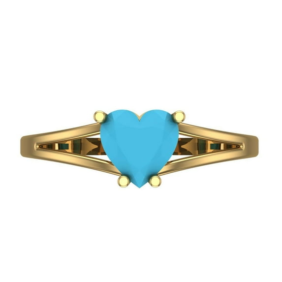 1 ctw Solitaire Anniversary Ring for Women | Heart Cut Simulated Turquoise | Hyperallergenic Solid 18K Yellow Gold