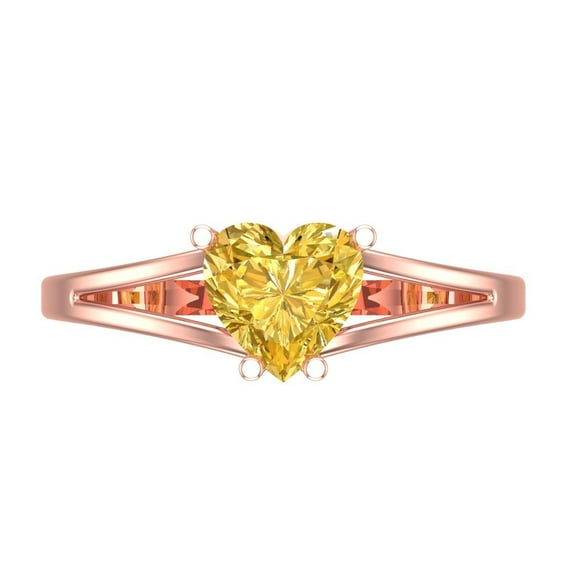 Clara Pucci 14K Rose Gold Solid Gold Yellow Solitaire Anniversary Ring for Women - 1 cttw Heart Cut
