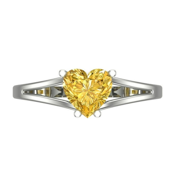 1 ct Heart Cut Simulated Yellow Diamond Solitaire Engagement Ring for Women in 18K White Gold