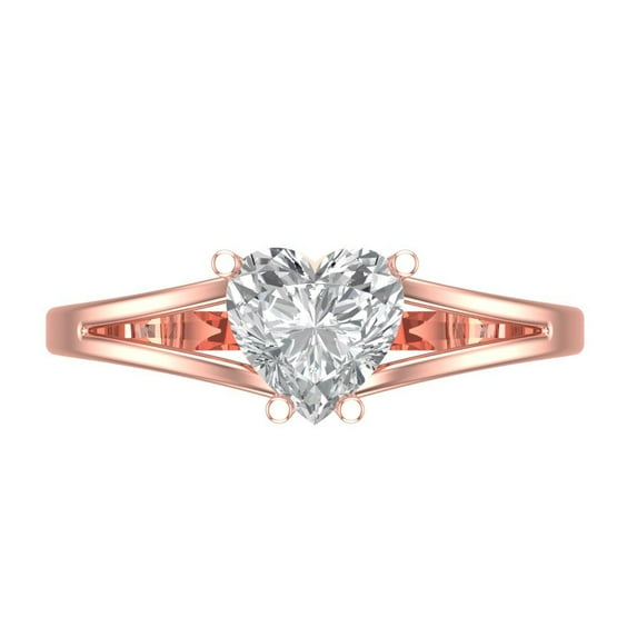 1 ct Heart Cut White Sapphire Solitaire 18K Rose Gold Womens Engagement Ring