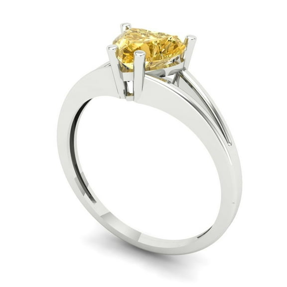1 ct Heart Cut Yellow Moissanite Solitaire Engagement Ring for Women in 14K White Gold