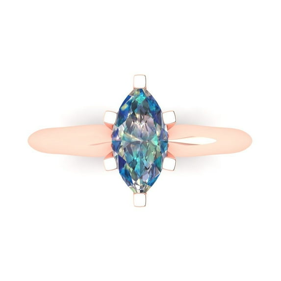 Clara Pucci 14K Rose Gold 1ct BlueMoissanite Solitaire Ring for Women