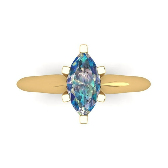 1 ct Marquise Cut Blue Moissanite Solitaire Engagement Ring for Women in 14K Yellow Gold