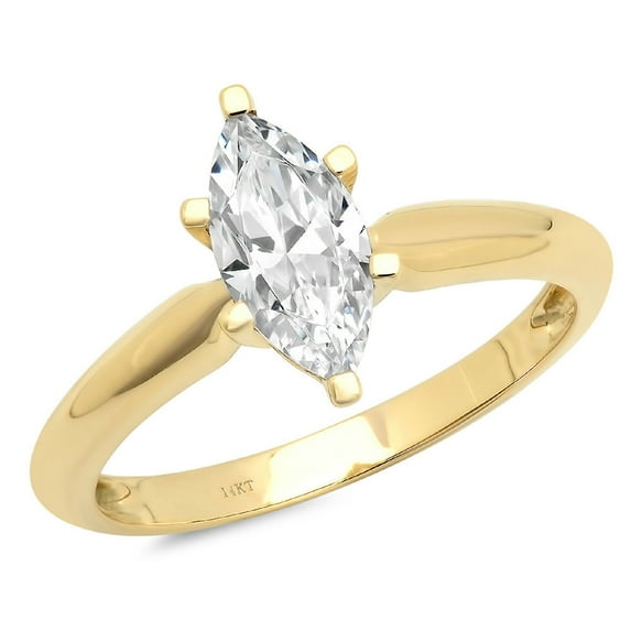 1 ct Marquise Cut Moissanite Solitaire 18K Yellow Gold Womens Engagement Ring
