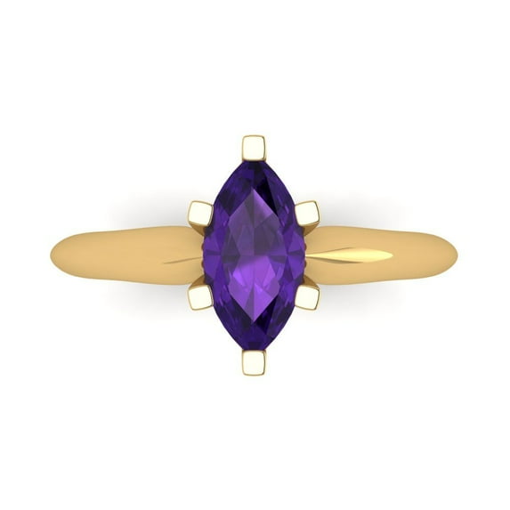 1 ct Marquise Cut Natural Amethyst Solitaire 18K Yellow Gold Womens Engagement Ring