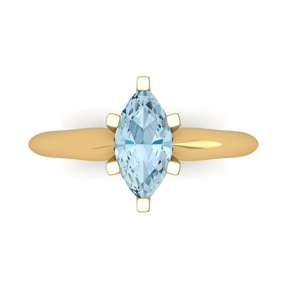 1 ctw Solitaire Anniversary Ring for Women | Marquise Cut Natural Aquamarine | Hyperallergenic Solid 18K Yellow Gold