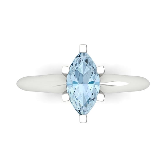 Clara Pucci 14K White Gold 1ct Aquamarine Solitaire Ring for Women
