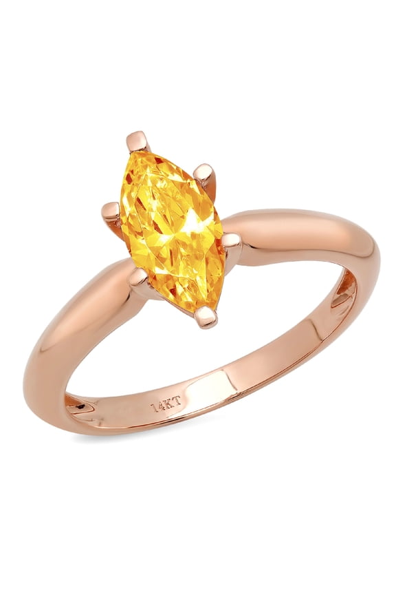 1 ct Marquise Cut Natural Citrine Solitaire 14K Rose Gold Womens Engagement Ring
