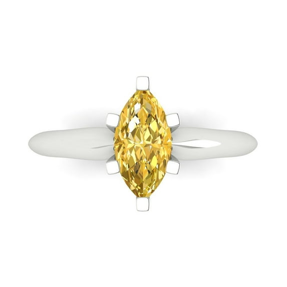 Clara Pucci 14K White Gold 1ct Citrine Solitaire Ring for Women