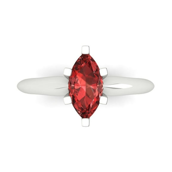 1 ctw Solitaire Anniversary Ring for Women | Marquise Cut Natural Garnet | Hyperallergenic Solid 14K White Gold