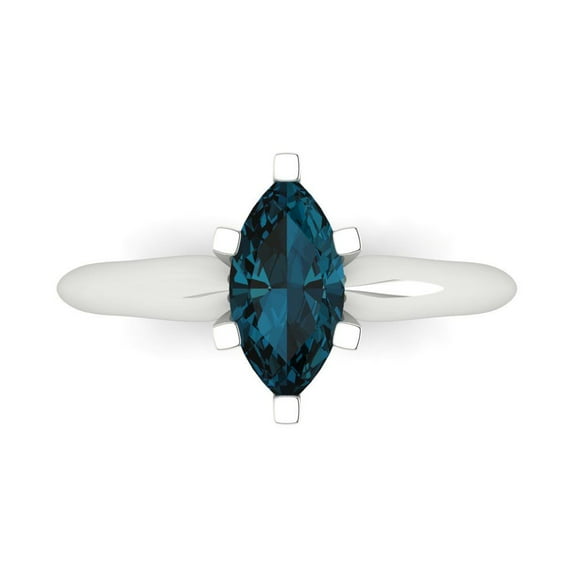 1 ct Marquise Cut Natural London Blue Topaz Solitaire 18K White Gold Womens Engagement Ring