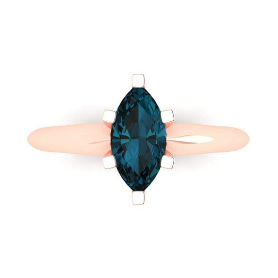 Clara Pucci 14K Rose Gold 1ct LondonBlueTopaz Solitaire Ring for Women