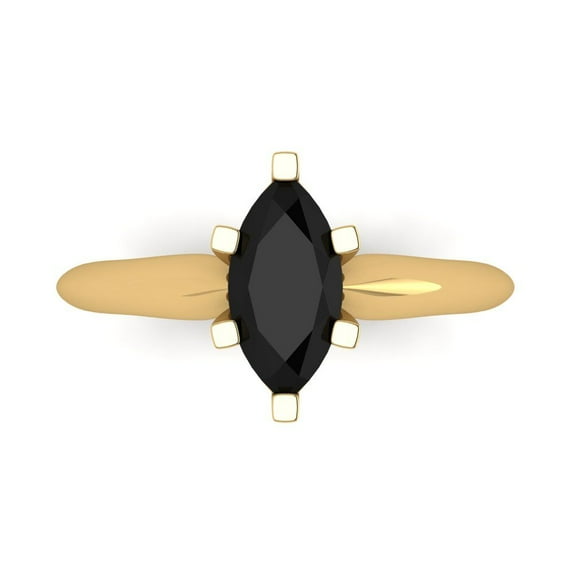 1 ctw Solitaire Anniversary Ring for Women | Marquise Cut Natural Onyx | Hyperallergenic Solid 18K Yellow Gold