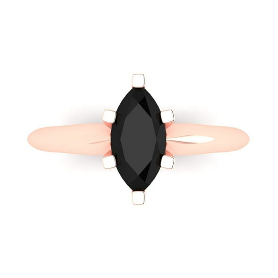 Clara Pucci 14K Rose Gold 1ct Onyx Solitaire Ring for Women
