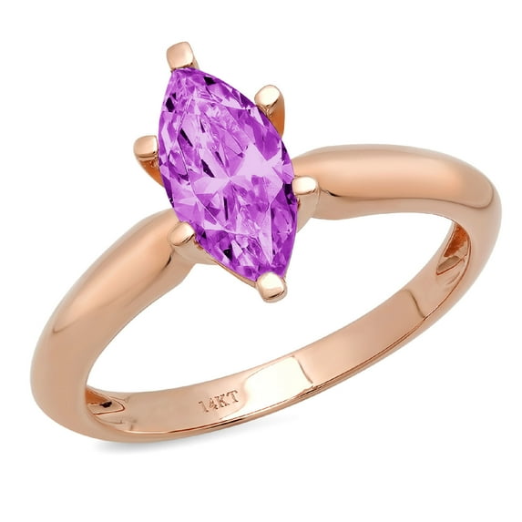 1 ct Marquise Cut Simulated Alexandrite Solitaire 14K Rose Gold Womens Engagement Ring