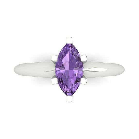 1 ct Marquise Cut Simulated Alexandrite Solitaire Engagement Ring for Women in 18K White Gold