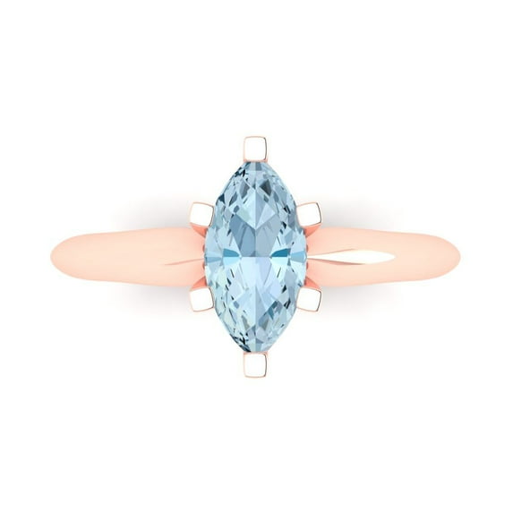 1 ctw Solitaire Anniversary Ring for Women | Marquise Cut Simulated Blue Diamond | Hyperallergenic Solid 18K Rose Gold