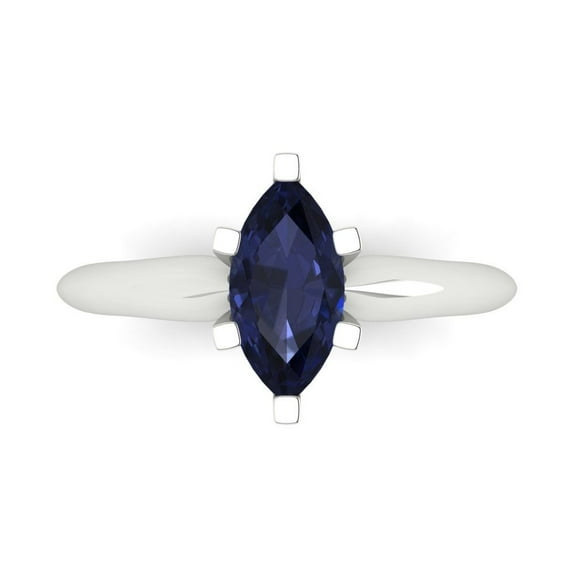 1 ctw Solitaire Anniversary Ring for Women | Marquise Cut Simulated Blue Sapphire | Hyperallergenic Solid 14K White Gold