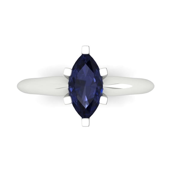 1 ctw Solitaire Anniversary Ring for Women | Marquise Cut Simulated Blue Sapphire | Hyperallergenic Solid 14K White Gold