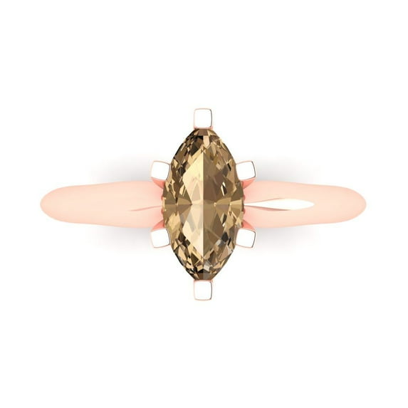 Clara Pucci 14K Rose Gold Solid Gold Champagne Solitaire Anniversary Ring for Women - 1 cttw Marquise Cut