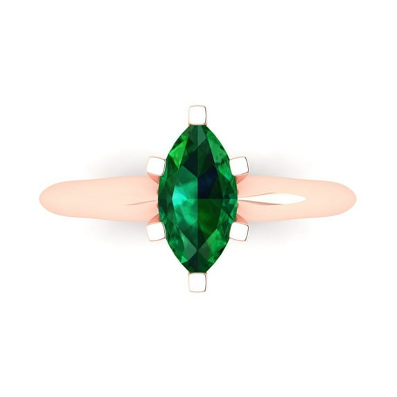 1 ct Marquise Cut Simulated Emerald Solitaire 14K Rose Gold Womens Engagement Ring