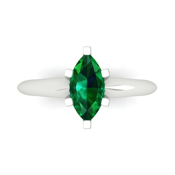 1 ct Marquise Cut Simulated Emerald Solitaire Engagement Ring for Women in 18K White Gold