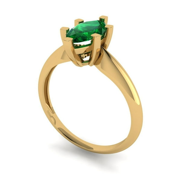 1 ct Marquise Cut Simulated Emerald Solitaire Engagement Ring for Women in 18K Yellow Gold