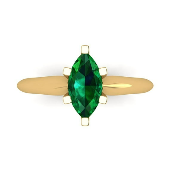 1 ct Marquise Cut Simulated Emerald Solitaire Engagement Ring for Women in 18K Yellow Gold