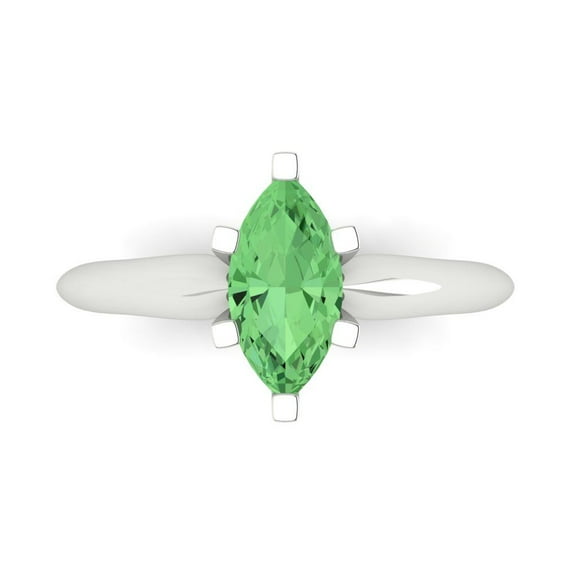 Clara Pucci 14K White Gold 1ct Green Solitaire Ring for Women
