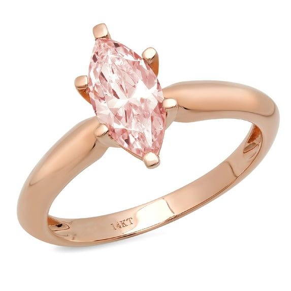 1 ct Marquise Cut Simulated Pink Diamond Solitaire 14K Rose Gold Womens Engagement Ring