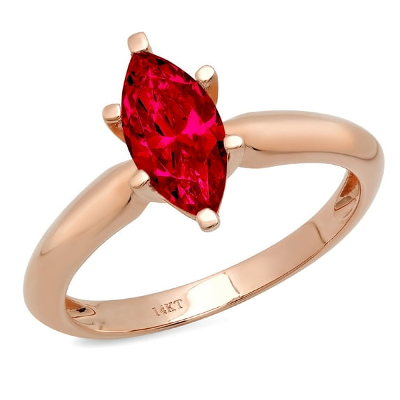 1 ct Marquise Cut Simulated Ruby Solitaire 14K Rose Gold Womens Engagement Ring