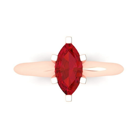 Clara Pucci 14K Rose Gold Solid Gold Ruby Solitaire Anniversary Ring for Women - 1 cttw Marquise Cut