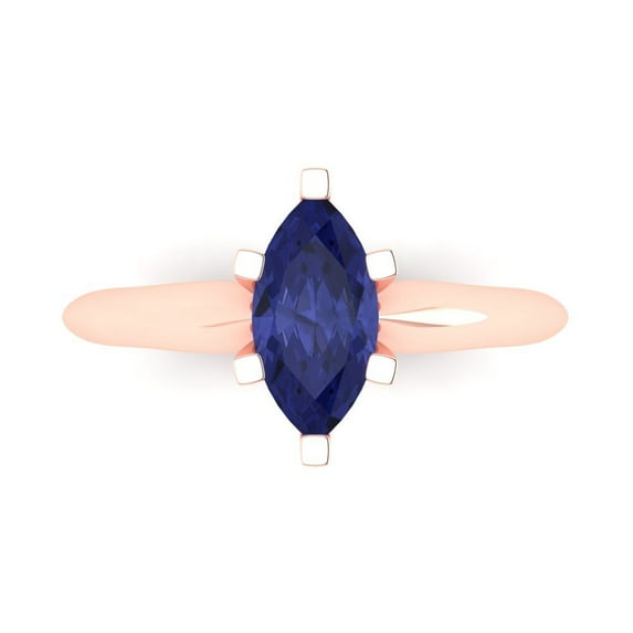 Clara Pucci 14K Rose Gold Solid Gold Tanzanite Solitaire Anniversary Ring for Women - 1 cttw Marquise Cut
