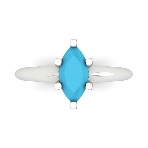 1 ct Marquise Cut Simulated Turquoise Solitaire 18K White Gold Womens Engagement Ring