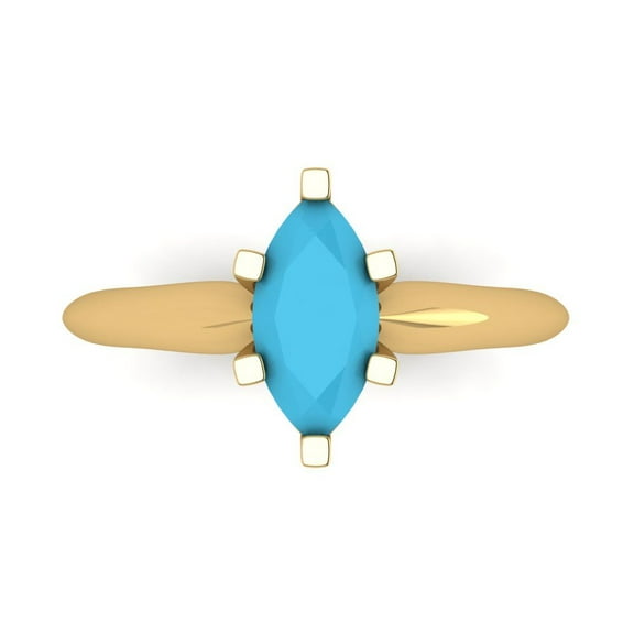 1 ct Marquise Cut Simulated Turquoise Solitaire Engagement Ring for Women in 18K Yellow Gold