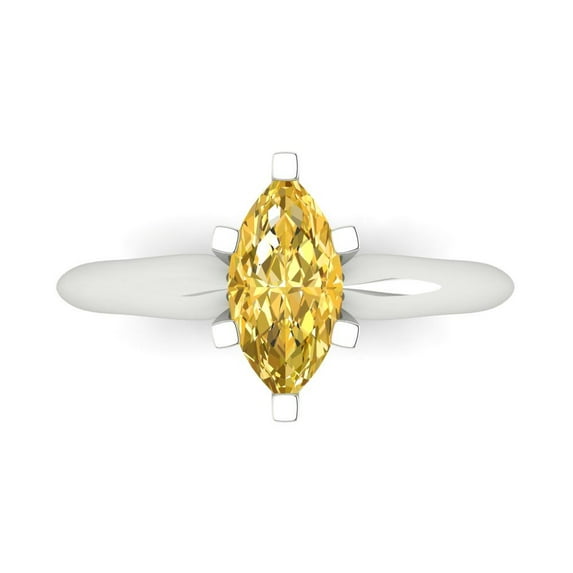 Clara Pucci 14K White Gold Solid Gold Yellow Solitaire Anniversary Ring for Women - 1 cttw Marquise Cut