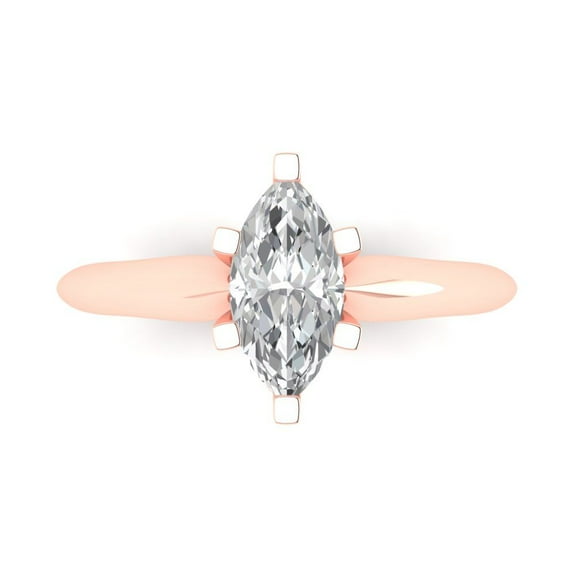 1 ct Marquise Cut White Sapphire Solitaire 14K Rose Gold Womens Engagement Ring