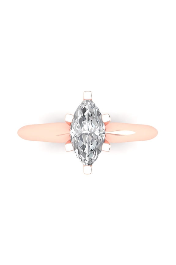 1 ct Marquise Cut White Sapphire Solitaire 18K Rose Gold Womens Engagement Ring