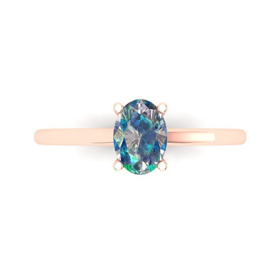 Clara Pucci 14K Rose Gold 1ct BlueMoissanite Solitaire Ring for Women