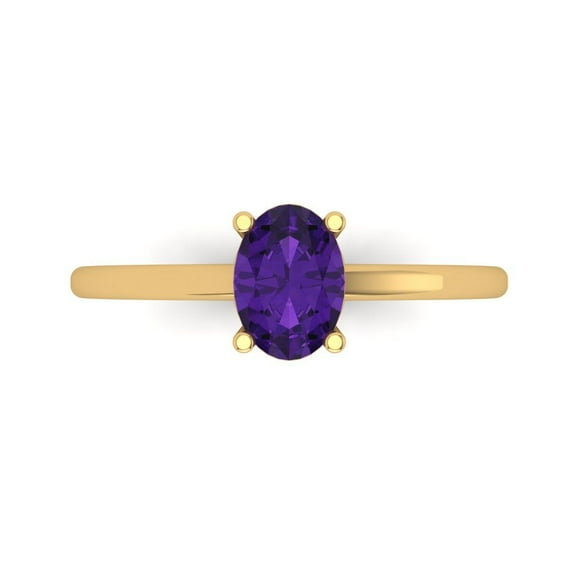 Clara Pucci 14K Yellow Gold Solid Gold Amethyst Solitaire Anniversary Ring for Women - 1 cttw Oval Cut