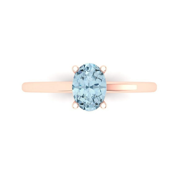 1 ctw Solitaire Anniversary Ring for Women | Oval Cut Natural Aquamarine | Hyperallergenic Solid 18K Rose Gold