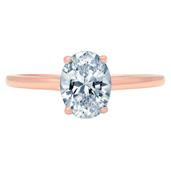 1 ct Oval Cut Natural Aquamarine Solitaire 18K Rose Gold Womens Engagement Ring
