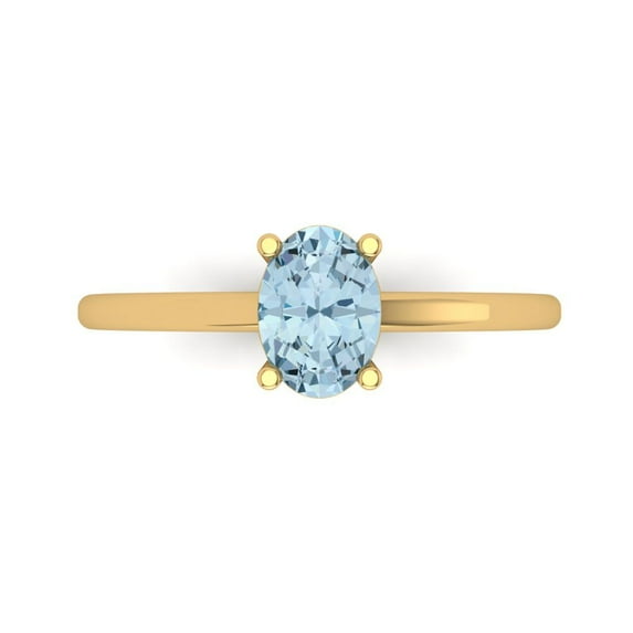 1 ctw Solitaire Anniversary Ring for Women | Oval Cut Natural Aquamarine | Hyperallergenic Solid 18K Yellow Gold