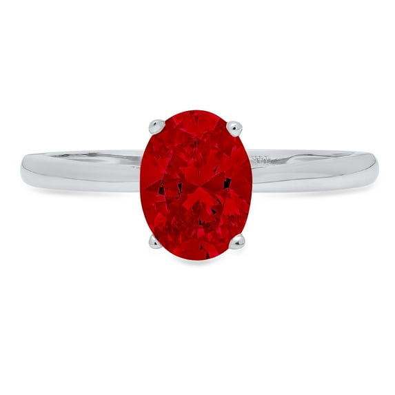 1 ct Oval Cut Natural Garnet Solitaire 18K White Gold Womens Engagement Ring