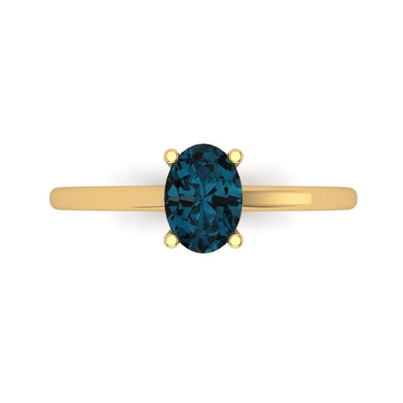 Clara Pucci 14K Yellow Gold Solid Gold LondonBlueTopaz Solitaire Anniversary Ring for Women - 1 cttw Oval Cut